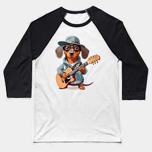 Dachshund Playing Guitar Baseball T-Shirt